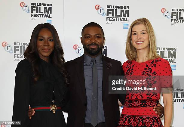 Amma Asante, David Oyelowo and Rosamund Pike attend the 'A United Kingdom' photocall during the 60th BFI London Film Festival at The Mayfair Hotel on...