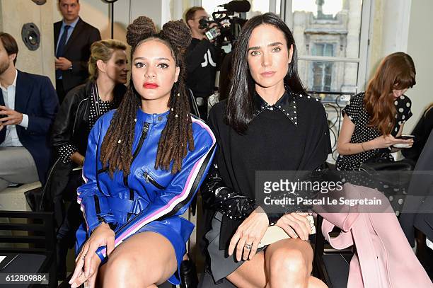 Sasha Lane and Jennifer Connelly attend the Louis Vuitton show as part of the Paris Fashion Week Womenswear Spring/Summer 2017 on October 5, 2016 in...