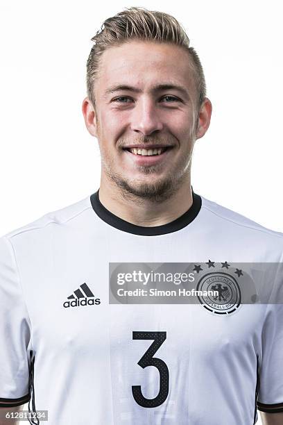 Felix Passlack poses during Germany U19 Team Presentation at Commerzbank-Arena on October 3, 2016 in Frankfurt am Main, Germany.