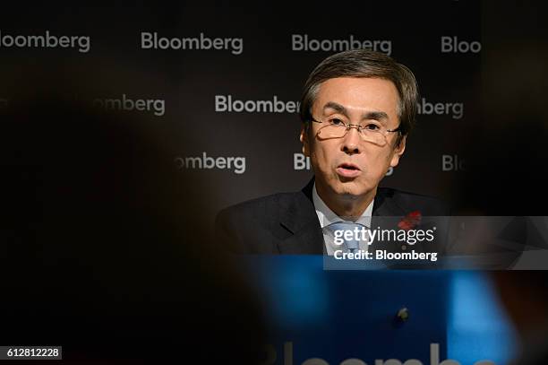 Nobuteru Ishihara, Japan's minister for economic revitalization, speaks during the Future of Japan's Economy seminar hosted by Bloomberg L.P. In...