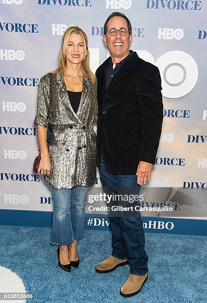 Comedian Jerry Seinfeld and Jessica Seinfeld attend the 'Divorce' New York Premiere at SVA Theater on October 4, 2016 in New York City.