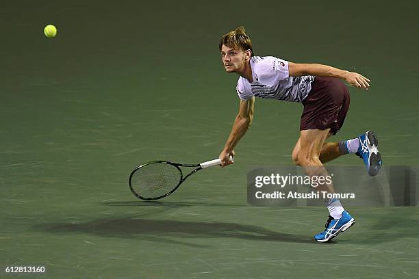 David Goffin of Belgium in action during the men's singles second round match against Jiri Vesely of Czech Republic on day three of Rakuten Open 2016...