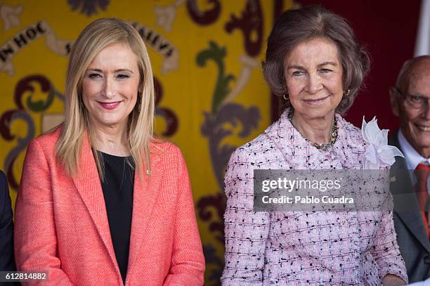 Cristina Cifuentes and Queen Sofia attend the Red Cross Fundraising day event on October 5, 2016 in Madrid, Spain.