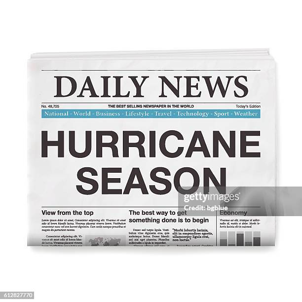 hurricane season headline. newspaper isolated on white background - hurricane 幅插畫檔、美工圖案、卡通及圖標