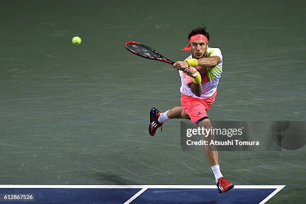 Juan Monaco of Argentina in action during the men's singles second round match against James Duckworth of Australia on day three of Rakuten Open 2016...