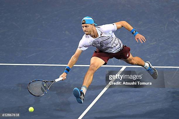 James Duckworth of Australia in action during the men's singles second round match against Juan Monaco of Argentina on day three of Rakuten Open 2016...