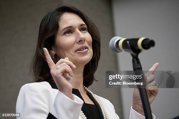 Deborah Hersman, president and chief executive officer of the National Safety Council, speaks during a panel discussion introducing the Road to Zero...