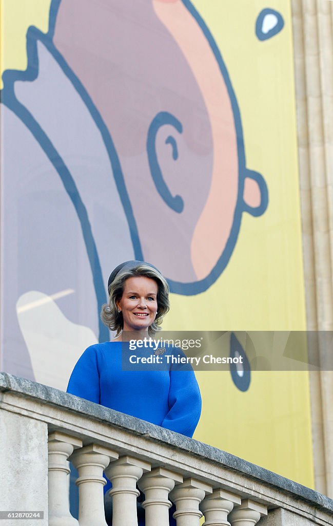 Queen Mathilde of Belgium  Visits The Herge Exhibition At Le Grand Palais in Paris