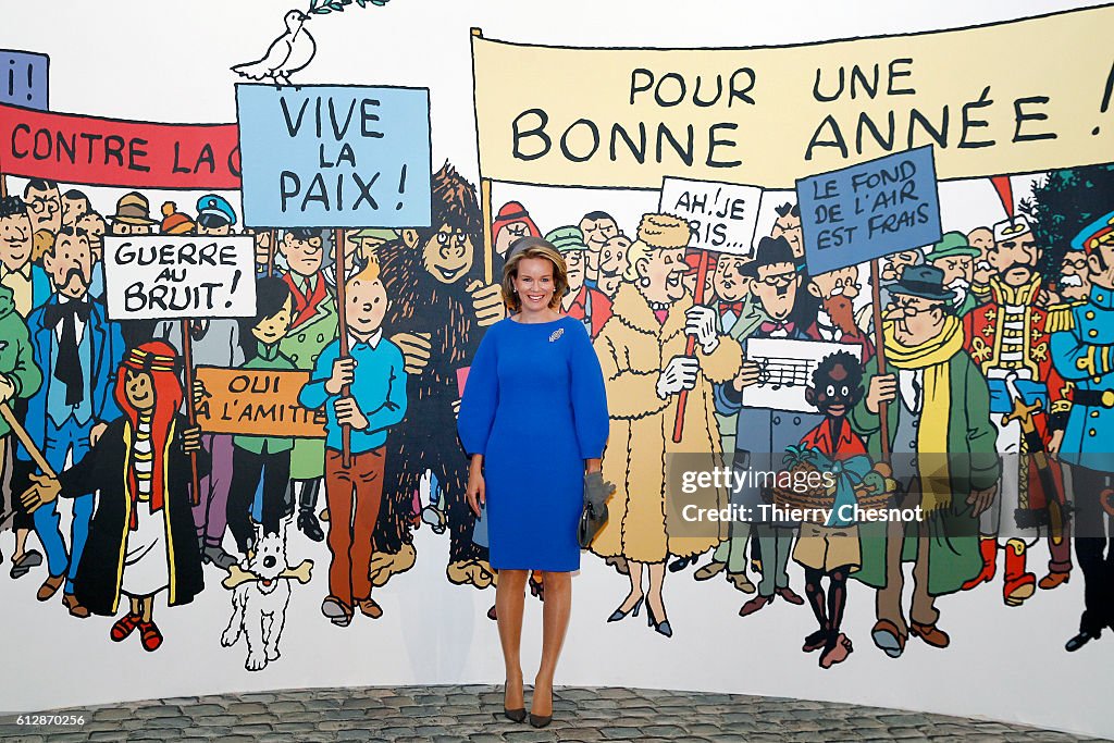 Queen Mathilde of Belgium  Visits The Herge Exhibition At Le Grand Palais in Paris