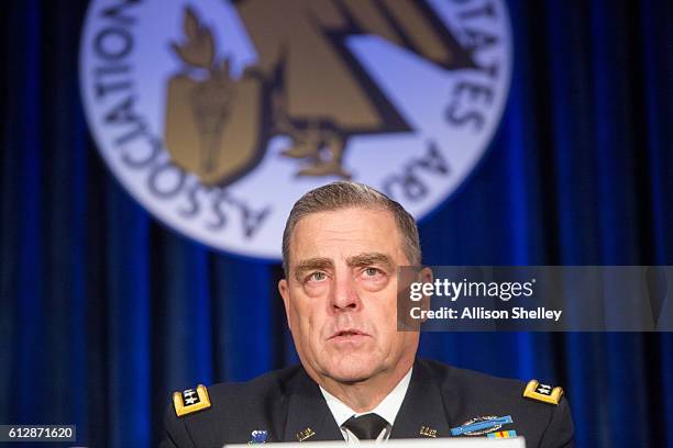 Army Chief of Staff Gen. Mark Milley speaks on a panel during the Association of U.S. Army Annual Meeting on October 5 in Washington, D.C. Gen. Milly...