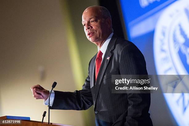 Secretary of Homeland Security Jeh Johnson speaks during the Association of U.S. Army Annual Meeting on October 5 in Washington, D.C. Johnson...