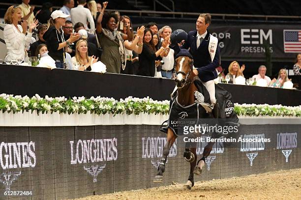 Daniel Deusser of Germany wins the Longines Grand Prix on Equita van't Zorgvliet during the Longines Masters of Los Angeles 2016 at Long Beach...