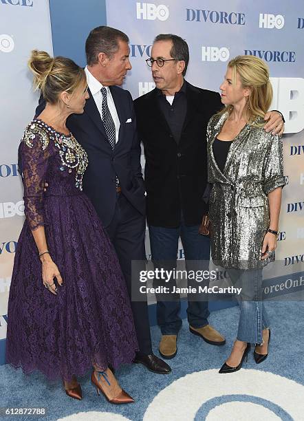 Sarah Jessica Parker, Aaron Kaplan, Jerry Seinfeld and Jessica Seinfeld attend the "Divorce" New York Premiere at SVA Theater on October 4, 2016 in...