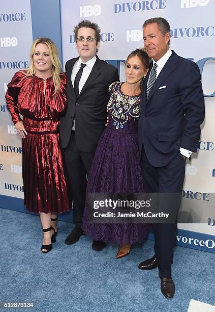 Paul Simms, Sarah Jessica Parker and Aaron Kaplan attend the "Divorce" New York Premiere at SVA Theater on October 4, 2016 in New York City.