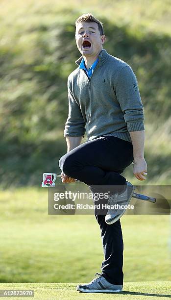Rugby legend Brian O'Driscoll of Ireland plays during a practice round at the Alfred Dunhill Links Championship at Kingsbarns Golf Links golf course...