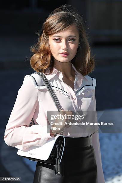 Ella Purnell attends the Miu Miu show as part of the Paris Fashion Week Womenswear Spring/Summer 2017 on October 5, 2016 in Paris, France.
