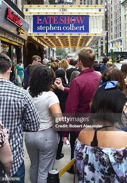 September 6, 2016: Audience members line up at the Ed Sullivan Theater before entering to see the taping of The Late Show with Stephen Colbert...