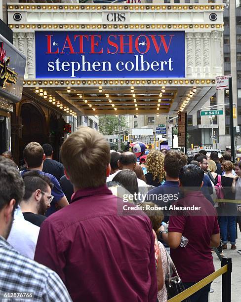 September 6, 2016: Audience members line up at the Ed Sullivan Theater before entering to see the taping of The Late Show with Stephen Colbert...