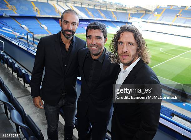 Robert Pires, Anderson Lus de Souza and Carles Puyol attend the Leaders Sport Business Summit at Stamford Bridge on October 5, 2016 in London,...