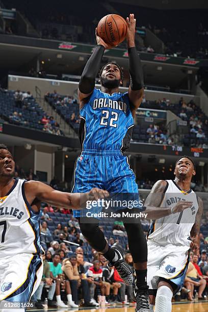 Branden Dawson of the Orlando Magic shoots the ball against the Memphis Grizzlies during a NBA preseason game on October 3, 2016 at FedExForum in...