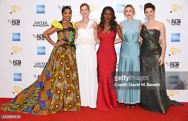Terry Pheto, Rosamund Pike, Amma Asante, Laura Carmichael and Jessica Oyelowo attend the "A United Kingdom" Opening Night Gala screening during the...