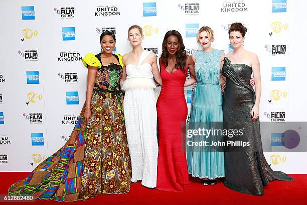 Terry Pheto, Rosamund Pike, Amma Asante, Laura Carmichael and Jessica Oyelowo attend the 'A United Kingdom' Opening Night Gala screening during the...