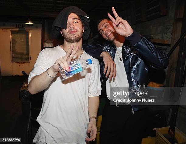 Producer Jordan Ullman and Majid Al Maskati of Majid Jordan backstage at their concert at Warsaw on October 4, 2016 in New York City.