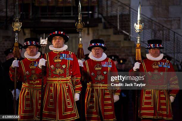 Yeoman Warders 'Beefeaters', parade during the installation of General Sir Nicholas Houghton as the 160th Constable of the Tower of London during a...