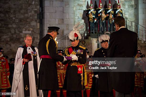 General Sir Nicholas Houghton receives The Queen's Keys as he is installed as the 160th Constable of the Tower of London during a ceremony in front...