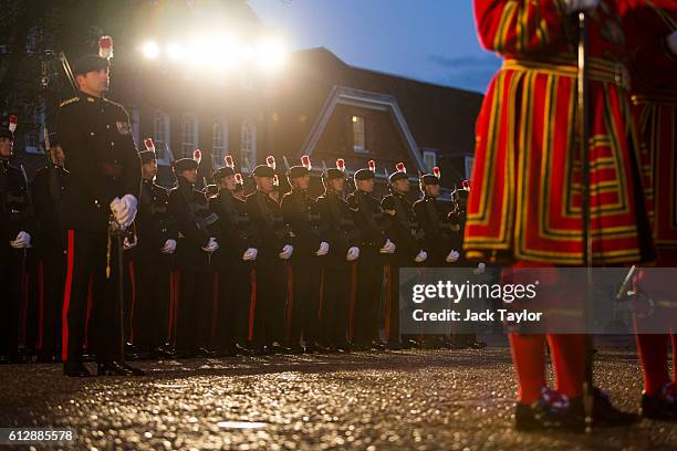 Members of the Royal Regiment of Fusiliers parade during the installation of General Sir Nicholas Houghton as the 160th Constable of the Tower of...