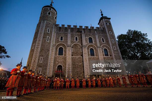 Yeoman Warders 'Beefeaters', parade during the installation of General Sir Nicholas Houghton as the 160th Constable of the Tower of London during a...