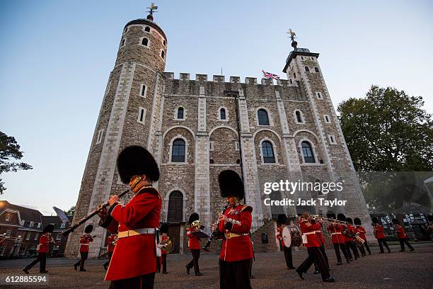 The Band of the Scots Guard parade during the installation of General Sir Nicholas Houghton as the 160th Constable of the Tower of London during a...