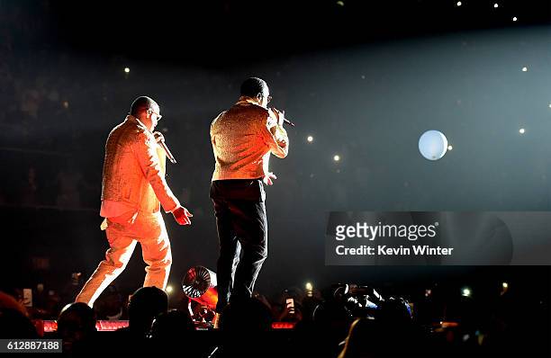 Mase and Sean Diddy Combs perform onstage during the Bad Boy Family Reunion Tour at The Forum on October 4, 2016 in Inglewood, California.