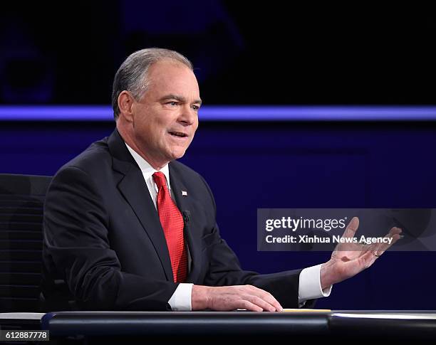 Oct. 5, 2016 -- Democratic vice presidential nominee Tim Kaine speaks during the 2016 U.S. Vice Presidential Debate at Longwood University in...