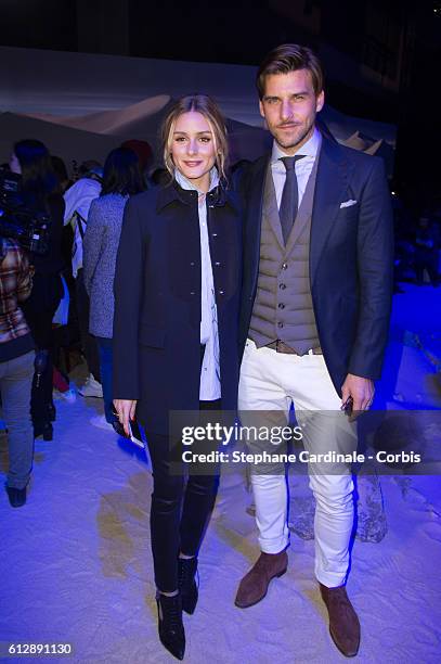 Olivia Palermo and Johannes Huebl attend the Moncler Gamme Rouge show as part of the Paris Fashion Week Womenswear Spring/Summer 2017 on October 5,...