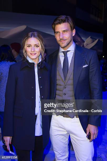Olivia Palermo and Johannes Huebl attend the Moncler Gamme Rouge show as part of the Paris Fashion Week Womenswear Spring/Summer 2017 on October 5,...