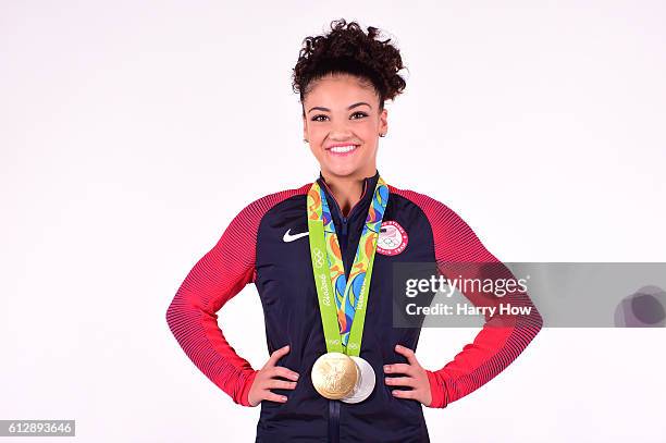 Gymnast Laurie Hernandez poses for a portrait on October 5, 2016 in Los Angeles, California. Hernandez, from Old Bridge Township, New Jersey, won a...