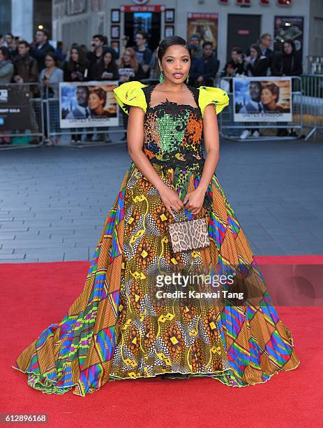 Terry Pheto attends the 'A United Kingdom' Opening Night Gala screening during the 60th BFI London Film Festival at Odeon Leicester Square on October...