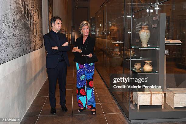 General Director FIGC Michele Uva and Evelina Christillin attend during the Italian Football Federation Gala Dinner at Turin Egyptian Museum on...