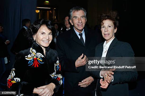 Jack Lang, his wife Monique and Ex-Wife of Coluche, Veronique Colucci attend the Coluche Exhibition Opening. This exhibition is organized for the 30...