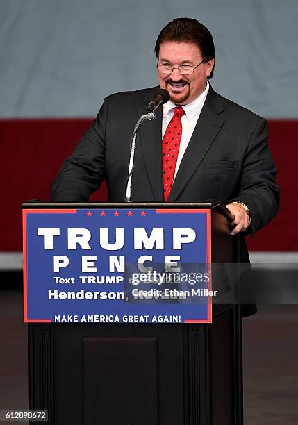 Nevada Republican Party Chairman Michael McDonald speaks at a campaign rally for Republican presidential nominee Donald Trump at the Henderson...