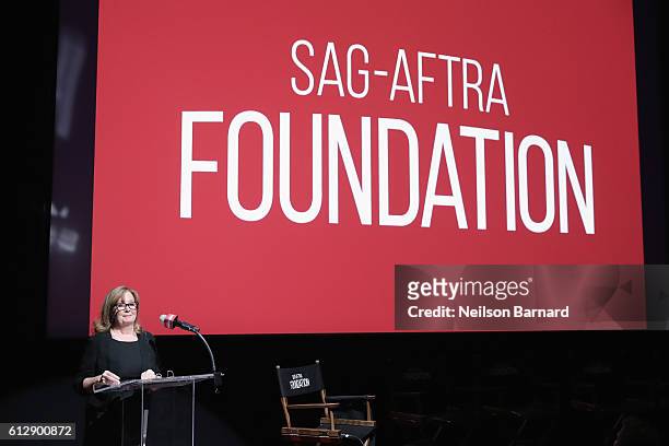 Executive Director of SAG-AFTRA Foundation Cyd Wilson speaks onstage during the grand opening Of SAG-AFTRA Foundation's Robin Williams Center on...