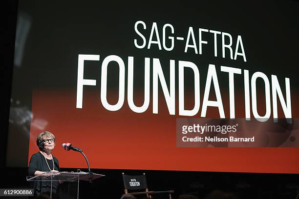 Foundation First Vice President Pamela Reed speaks onstage during the grand opening Of SAG-AFTRA Foundation's Robin Williams Center on October 5,...