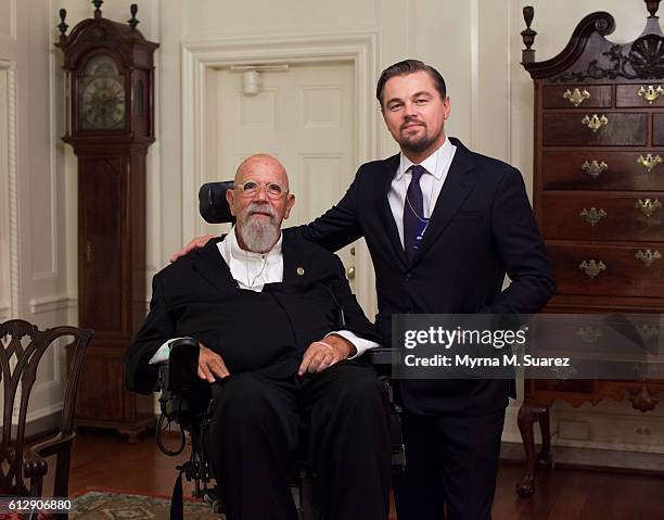 Artist Chuck Close and actor Leonardo DiCaprio attend South by South Lawn, a White House festival of ideas, art, and action before the US premiere of...