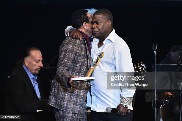 Singer-songwriter Smokey Robinson accepts the award for Rocker of the Year from actor Tracy Morgan onstage during Little Kids Rock Benefit 2016 at...