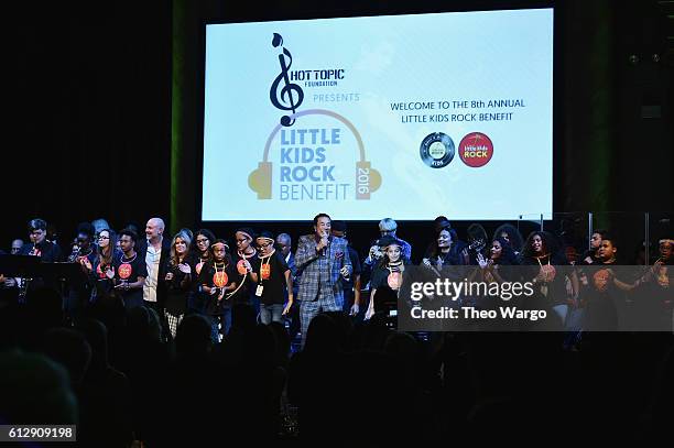 Singer-songwriter Smokey Robinson performs onstage with School of Rock students during Little Kids Rock Benefit 2016 at Capitale on October 5, 2016...