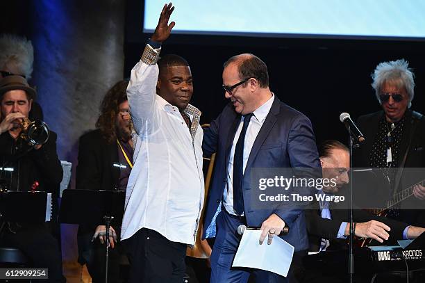 Actor Tracy Morgan and host Tom Papa speak onstage during Little Kids Rock Benefit 2016 at Capitale on October 5, 2016 in New York City.