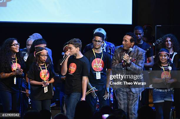 Singer-songwriter Smokey Robinson performs onstage with School of Rock students during Little Kids Rock Benefit 2016 at Capitale on October 5, 2016...