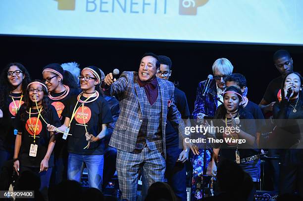 Singer-songwriter Smokey Robinson performs onstage with School of Rock students during Little Kids Rock Benefit 2016 at Capitale on October 5, 2016...