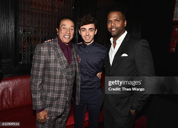 Singer-songwriter Smokey Robinson, singer Nathan Sykes and television personality A.J. Calloway attend Little Kids Rock Benefit 2016 at Capitale on...